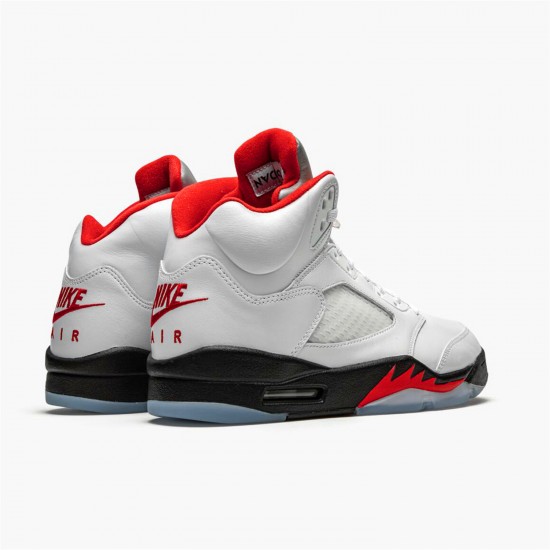 Jordan 5 Retro Fire Red Silver Tongue (2020) DA1911-102 Hvid/Sort-Metallic Sølv-Fire Rød Sko