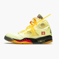 Jordan 5 Retro OFF-WHITE Sail DH8565-100 Sail/Fire Rød-Muslin-Sort Sko