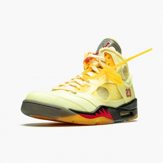 Jordan 5 Retro OFF-WHITE Sail DH8565-100 Sail/Fire Rød-Muslin-Sort Sko